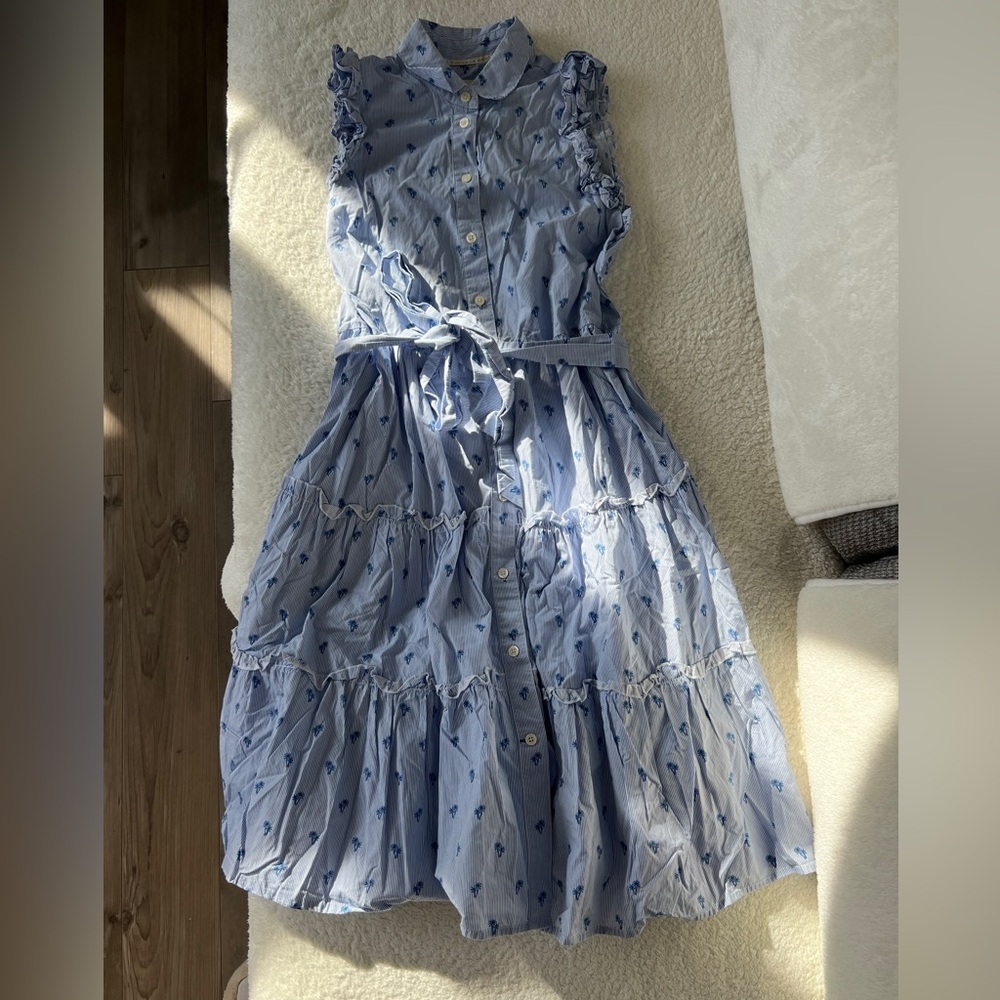 Kate Spade New York Blue Palm Print Sleeveless Shirt Dress - Size S - Picture 4 of 8